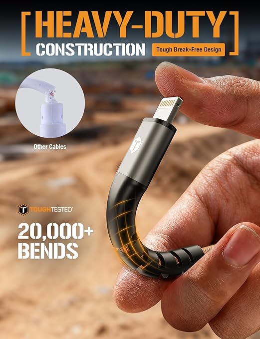 ToughTested USB C to Lightning Cable 8FT – MFi Certified iPhone Fast Charger Cord, P.E.T. ArmorWeave Braided, 3AMPS Fast Charging Compatible iPhone 14 13 12 11 Pro Max X XS XR 8 7 6 Plus and More