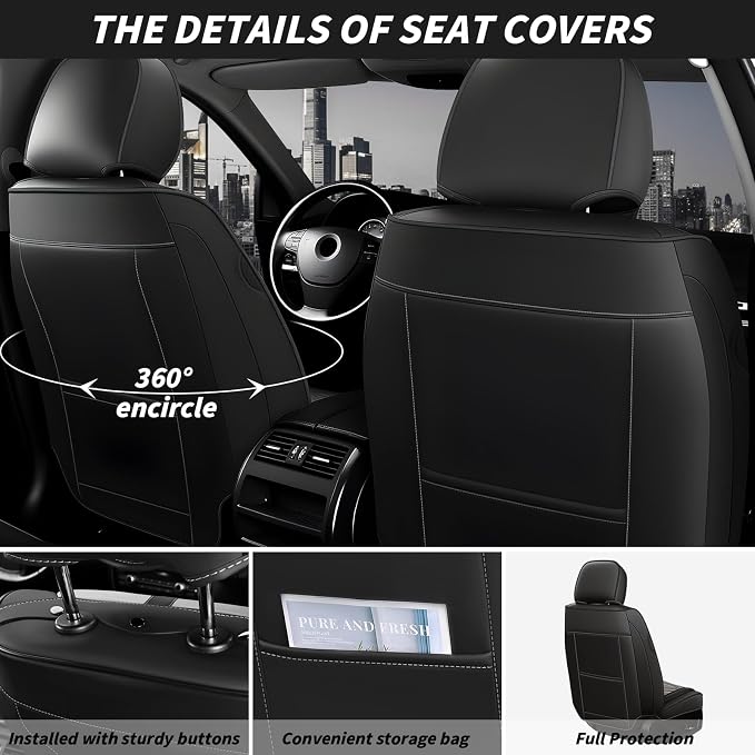 Arazi Seat Covers for 90% of Mercedes-Benz, 360° Full Wrap Original Seat Cover, Nappa Leather Waterproof Seat Covers with Big Space Storage Pocket Seat Protector（2 Seats Luxury, Black&Gray）