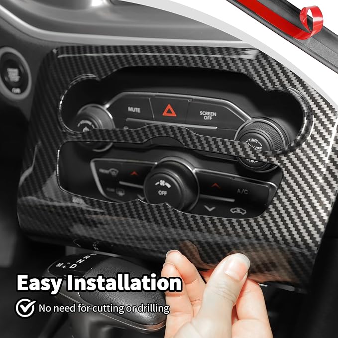 JWWY Carbon Fiber Interior Trim Kit for 2015–2026+ Dodge Charger, Dashboard Instrument Panel Gear Shift Knob Center Console AC Control Panel Cover Interior Accessories 14PCS