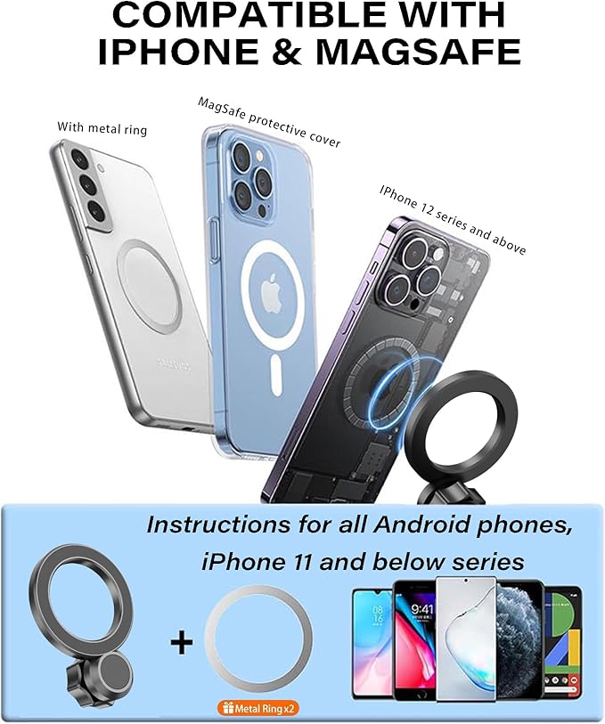 Magnetic Car Phone Mount for Kia EV9 2024 2025 2026 Accessories, for MagSafe Strong Magnets Cell Phone Holder 12.3-Inch Screen Cradles, with Portable Phone Gripper 360° Rotation