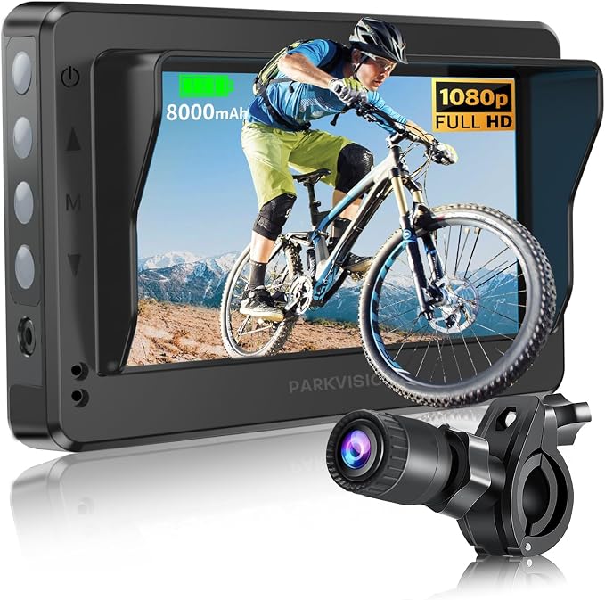 PARKVISION Bicycle Rear View Camera with Dust Cover, 4.3'' HD 1080P Monitor with Auto Dim, 8000mah Rechargeable Battery, 3Mins Installation Bike Camera for Mountain, Ebike,Road Bike
