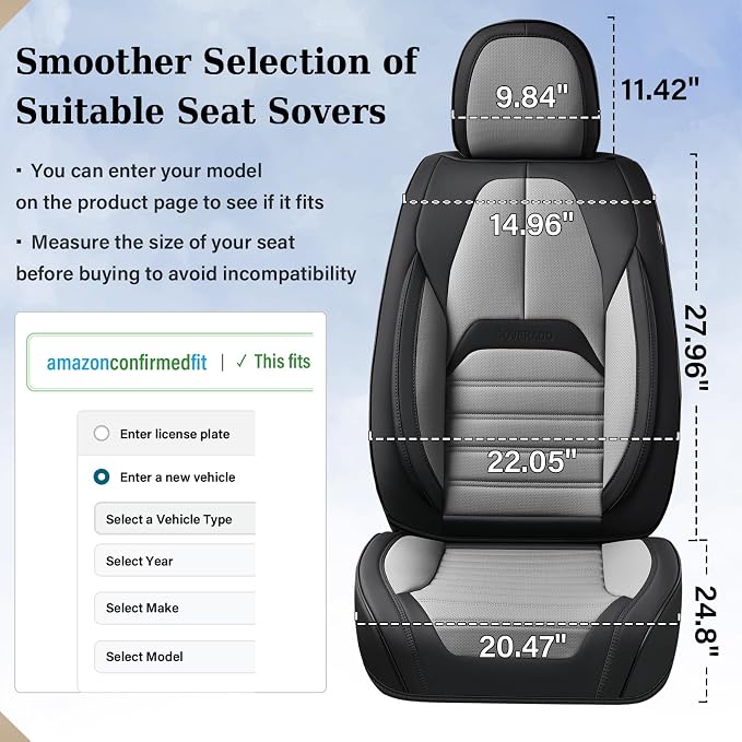 Coverado Waterproof Nappa Leather Car Seat Covers, Automotive Seat Covers，Front Car Seat Cushion & Car Seat Protector, Seat Covers Universal Fit for Most Cars, SUVs,Trucks,Black&Gray