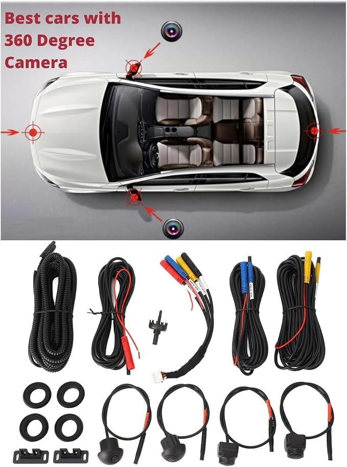 360 Car Camera System with Auto Radio, Panoramic View, Night Vision, Waterproof, Low Light Performance, Easy Installation, fornavigator with 360 Surround View Software (1080P)