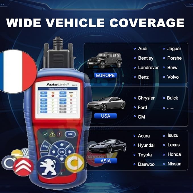 Autel AutoLink AL419 Vehicle OBDII/CAN Code Reader TFT Color Display Clears Codes and resets Monitors Views Freeze Frame Data DTC Definitions VIN