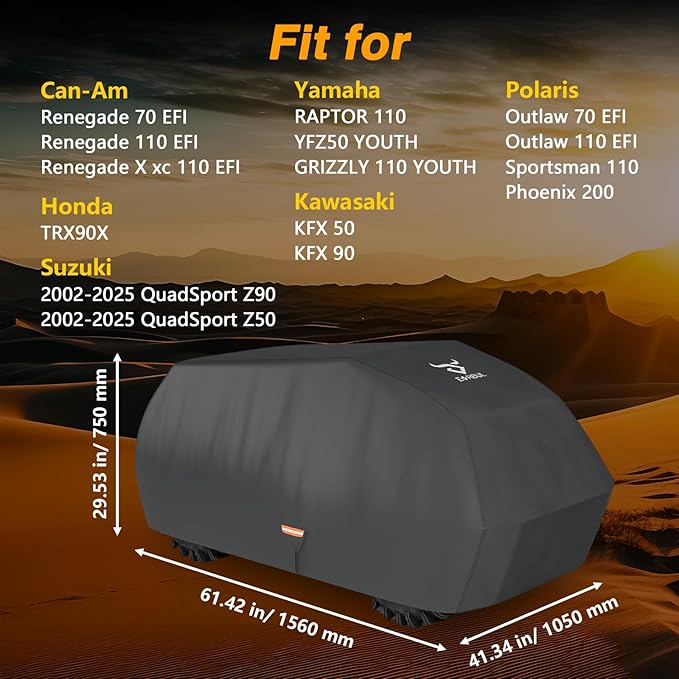 EVRBUL 420D Waterproof Small ATV Cover Outdoor Storage UV Protection ATV Cover 61.42"x41.34"x29.53" Compatible with Kawasaki Yamaha Polaris Honda Suzuki All-Weather Protection 4 Wheeler Quad Cover