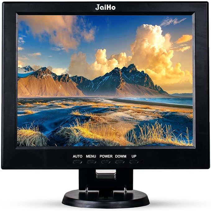 JaiHo 12-Inch 4:3 Security Monitor, 800x600 No Image Stretching CCTV Screen with Metal Housing, BNC HDMI VGA AV USB Input, Industrial Display with Built-in Speakers Remote Control & VESA Mount
