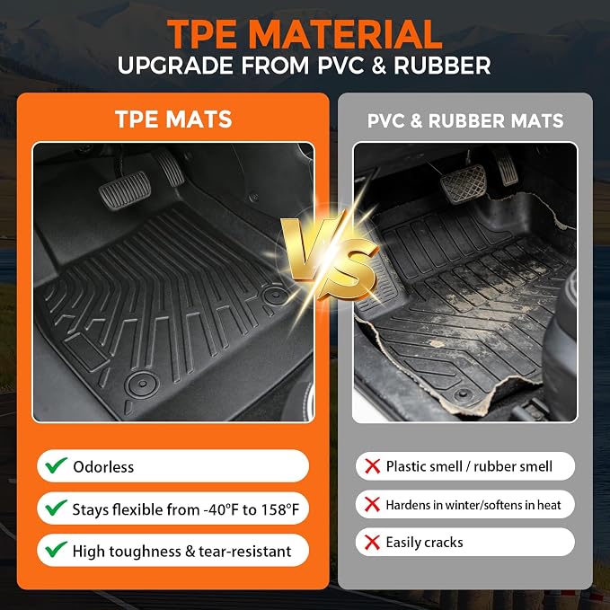 Floor Mats for Chevrolet Chevy Cruze 2011-2015 and for Chevy Cruze Limited 2016, Heavy Duty TPE All Weather Protection, Waterproof Non-Slip Black Car Liners (Two-Row Floor Mats & Cargo Liner)