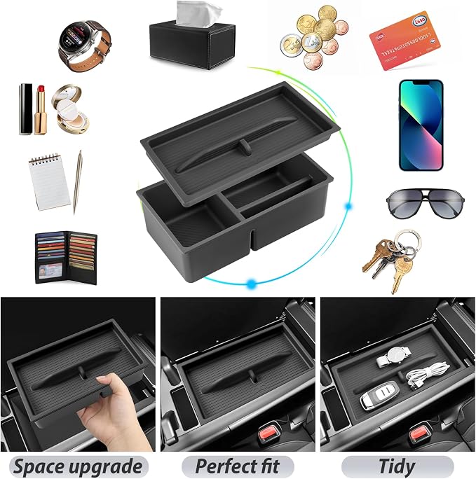 SKTU 2-Pack 2022-2026 Lexu s NX Center Console Organizer for 2022-2026 Lexus NX (NX Hybrid/NX Plug-in Hybrid/NX F Sport) Console Tray 2022-2026 NX Accessories with Sunglasses Holder [Double Layers]