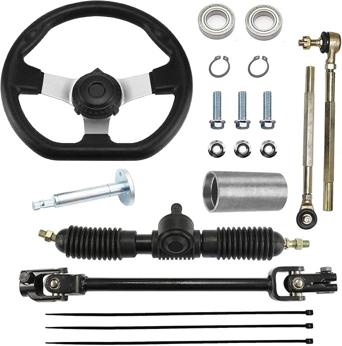 PRO BAT 270mm/10.6'' Steering Wheel Steel Kit 320mm/12.6'' Gear Rack Pinion Adjustable Shaft Set for 110cc Go Kart Golf Buggy UTV