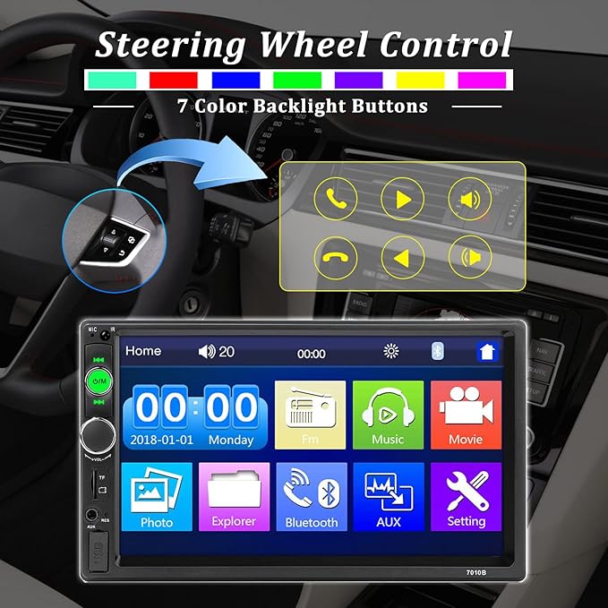 Car Stereo Double Din Bluetooth Car Radio 7 Inch MP5 Player HD Touch Screen FM Radio Audio Receiver AUX in USB TF Card Input UNITOPSCI Multimedia Player Mirror Link with Backup Camera