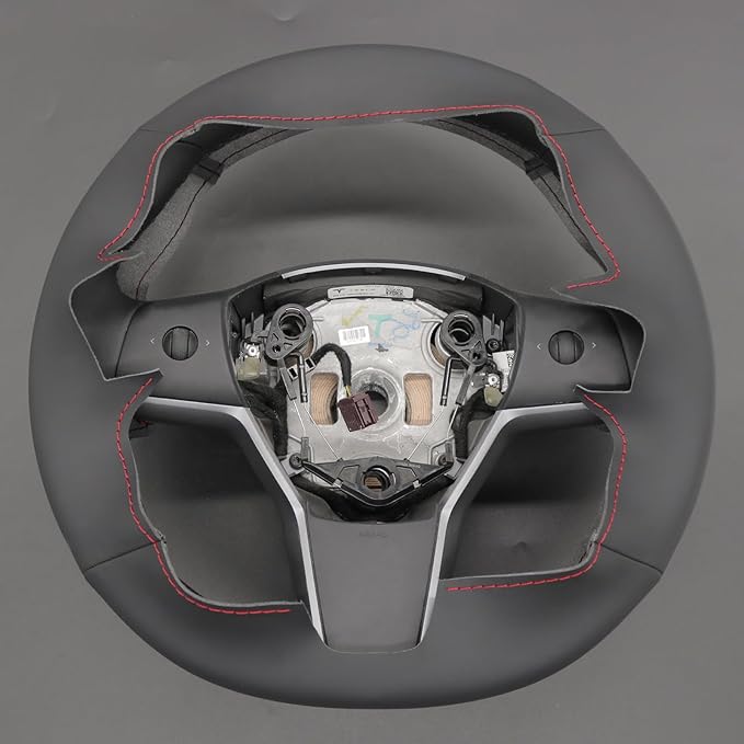 MEWANT DIY Black Smooth Artificial Leather Steering Wheel Cover Wrap for Tesla Model Y 2020-2023 Model 3 2017-2023