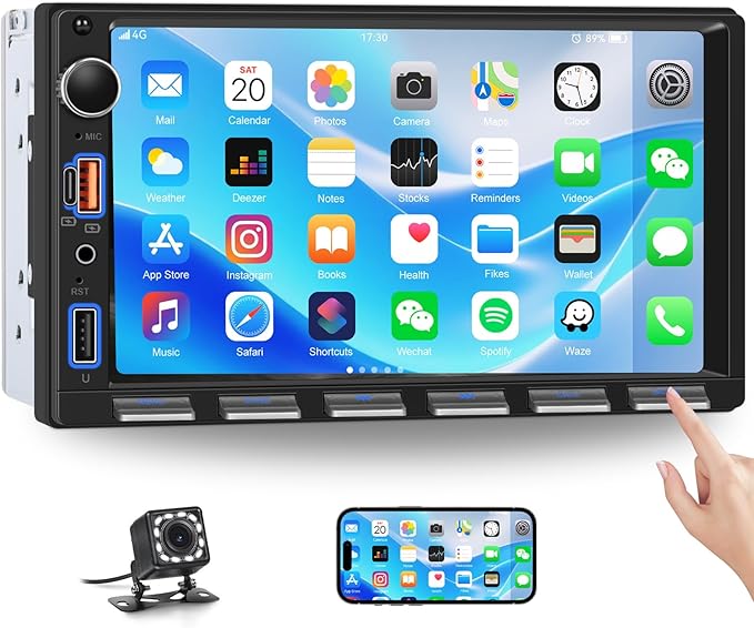 [Upgrade] Double Din Car Stereo with Bluetooth,7 Inch Touch Screen 2 Din Car Radio with FM Radio EQ Mirror Link SWC USB/Type-C/Aux-in Ports+Backup Camera