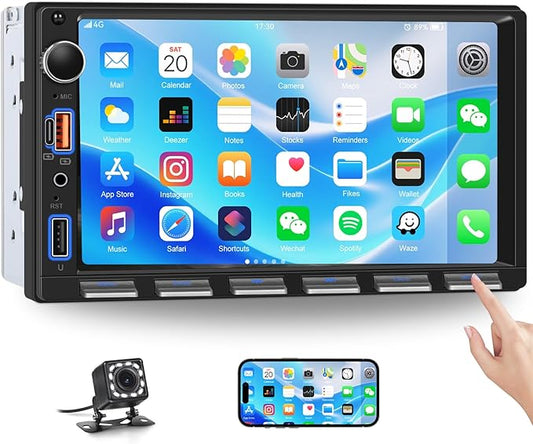 [Upgrade] Double Din Car Stereo with Bluetooth,7 Inch Touch Screen 2 Din Car Radio with FM Radio EQ Mirror Link SWC USB/Type-C/Aux-in Ports+Backup Camera