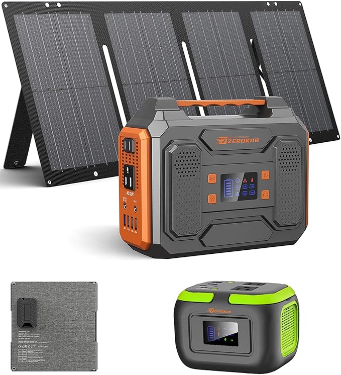 300W Solar Power Station Generator with Solar Panel Charger 60W, 120W Solar Power Bank with 110V AC Outlet Fast Charging USB C for Camping Laptop Smart Devices RV Van Outdoor Power Outage
