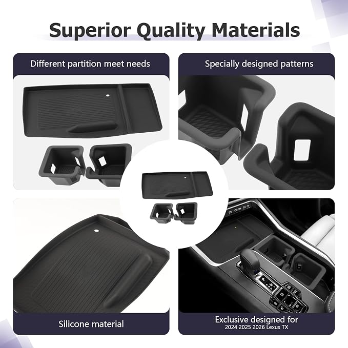 LUWU 3-Pack 2026 Lexus TX350 Accessories - Compatible with Lexus 2024 2025 2026 TX TX350/TX500h/TX500h+ Accessories Wireless Charging Anti-Slip Mat - Center Console Cup Holder Silicone Material