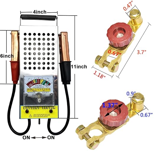 Battery Load Tester, Alternator Load Tester 12V 6V with Voltmeter Alligator Clips, Top Post Battery Disconnect Switch for Car, RV, Truck, Marine, Boat