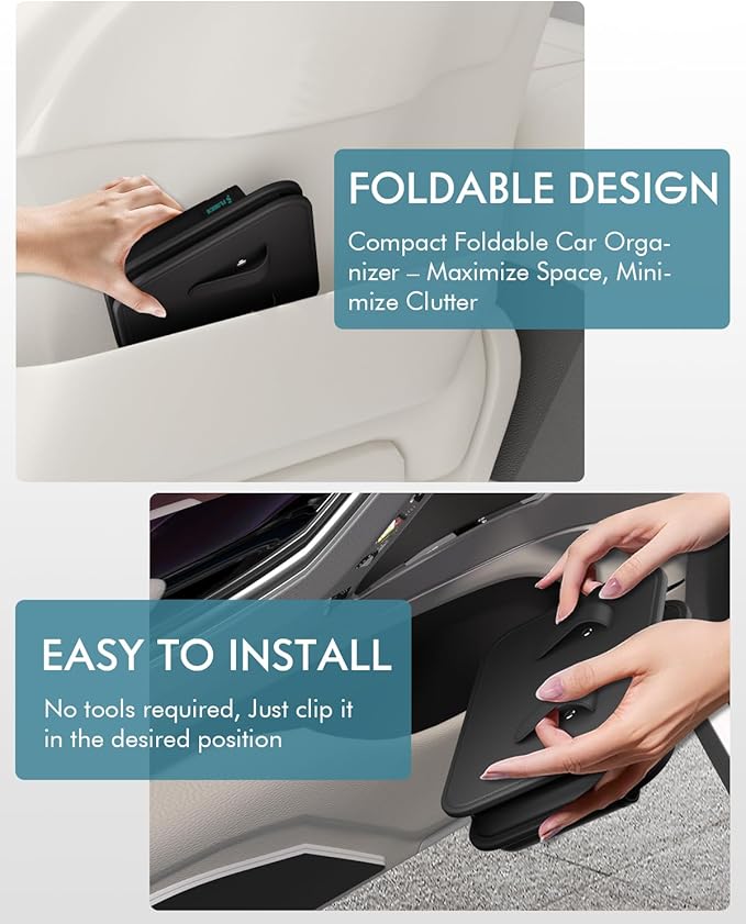 FLORICH Car Door Organizer, Small Leather Foldable Hanging Organizer and Trash Can 2-in-1, Multi-Function Mini Storage Box Garbage Can for Car Back Seats and Side Door-2Pack