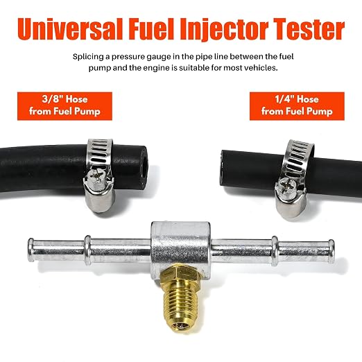 Pro Fuel Injection Pressure Tester Kit, 0-140 PSI Fuel Injector Pressure Tester Tool Kit with 9.49,7.89,6.30 Fuel Line Fittings, Gauge, Quick Coupling for Car Truck Motorcycle Engine Leak Down