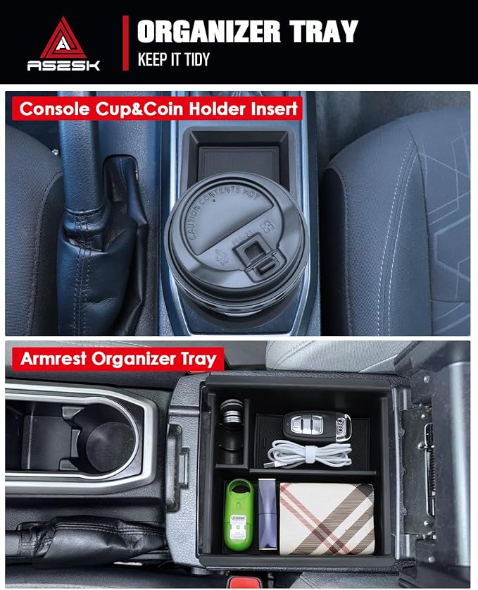 for 2PCS Center Console Coin Box Organizer&Water Cup Holder Insert ABS Materials Compatible with 2016-2023 Toyota Tacoma