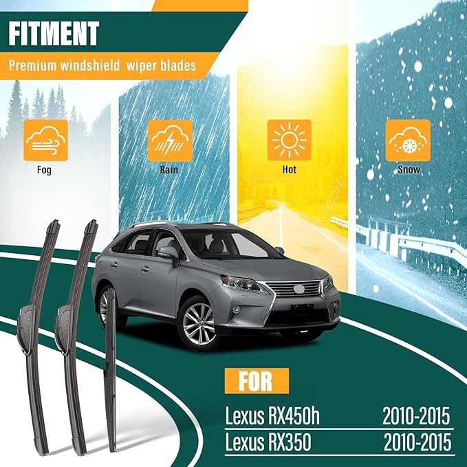 Windshield Wiper Blades Replacement for Lexus RX450h 2010-2015 RX350 2010-2015,Original Equipment Replacement Front Rear Wiper Blade Set - 26" 22" 16" (Set of 3)