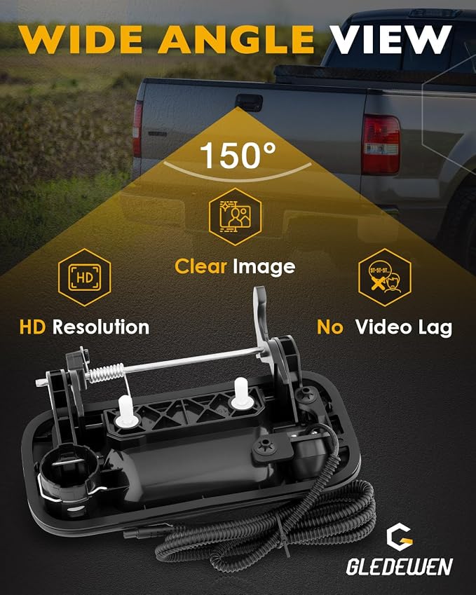 Tailgate Backup Camera Handle w/Rearview Mirror Monitor, Compatible with 2004-2016 Ford F150 / F250 F350 F450 F550 Super Duty/Explorer, 4.3" Rear View, 170° Viewing Angle, Waterproof Reverse Camera