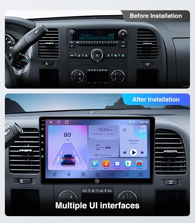 Touchscreen Car Stereo Radio Upgrade for Chevy Silverado 2007-2013 GMC Sierra Yukon Buick Enclave Replacement Head Unit Installation Kit Built in CarPlay Android Auto(10" 2G+64G)