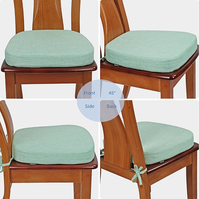 BUYUE Thickened 2.5" Friendly Woven Fabric Dining Chair Cushion, U-Shape High Density Foam Comfortable Chair Pad for Kitchen, Slip Resistant Indoor Seat Cushion (1 Piece, Light Green)