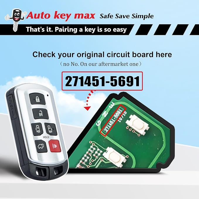 Programmable Keyfob, Replacement Car Keys Fob and DIY Programmer Kit for 2011 2012 2013 2014 2015 2016 2017 2018 2019 Toyota Sienna Smart Remote HYQ14ADR