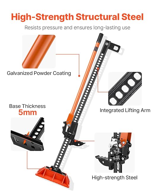 VEVOR Farm Jack with Base, 60" Utility High Lift Farm Jack, 3.18 Ton (7,000 lbs) Capacity Ratcheting Off Road Utility Jacks, Heavy-Duty Lift Jacks with 5.12"-54.33" Lifting Range for Tractor,Truck,SUV