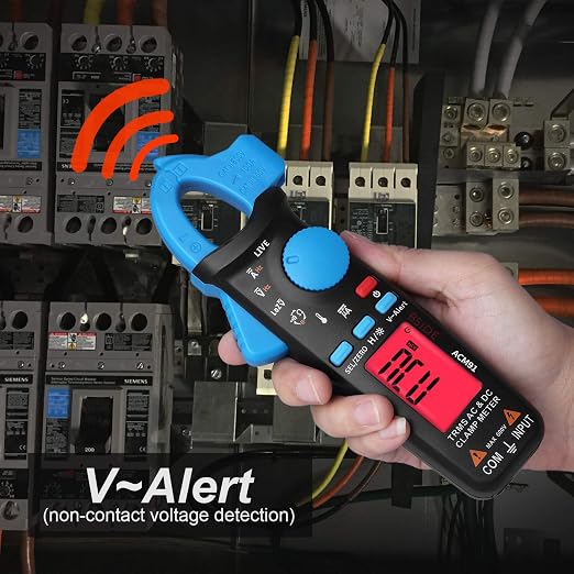 Bside ACM91 1mA Clamp Meter DC/AC Current True RMS Auto-Ranging 6000 Counts Multimeter Live Check V-Alert Temperature Capacitance Frequency Tester with Back Clip