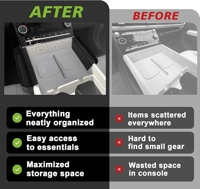 Muslogy Console Organizer Compatible with 2024 2025 2026 Hyundai Santa Fe Accessories Middle Console Storage Box Left & Right Set Interior Phone Pocket with Anti-Slip Mats