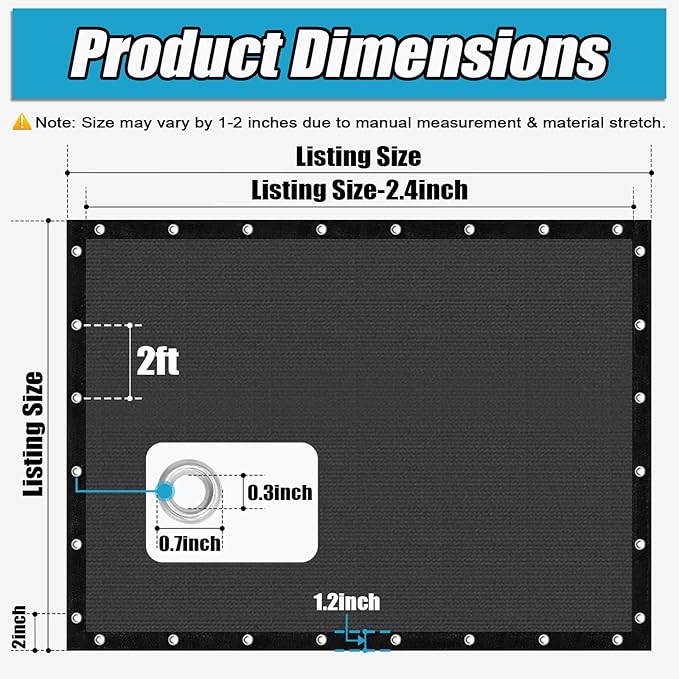 Amagenix 90% Sun Shade Cloth with Grommets, 4' x 8' Pergola Replacement Shade Cover Canopy Privacy Screen for Outdoor Patio Garden, Dark Gray (We Customized)