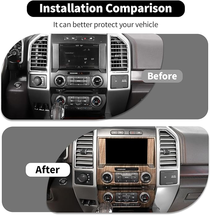 3Pcs Interior Trim Kit Fit for F150 2015-2020, Central Control Navigation Panel/Emergency Light Control Switch/Storage Compartment Decorative Frame