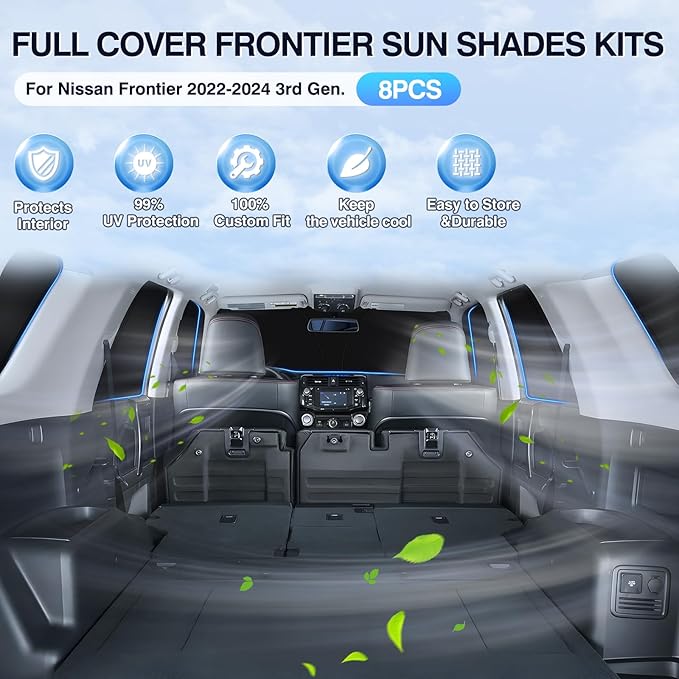 Sunsdrew Car Sun Shade for Nissan Frontier 2022-2025 Full Privacy Side Rear Window Shade Cover Kit Foldable Sun Visor Protector Blocks UV&Heat Frontier Interior Accessories(5PCS)