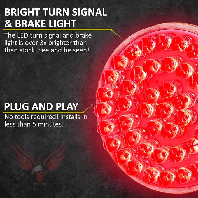 Eagle Lights 8748RTS-C-LR 2" Rear LED Turn Signals with Halo Running Lights and Brake Lights Compatible With Harley Davidson® Motorcycles - 1157 Base/Red/Add Clear Lenses/Add Load Resistors