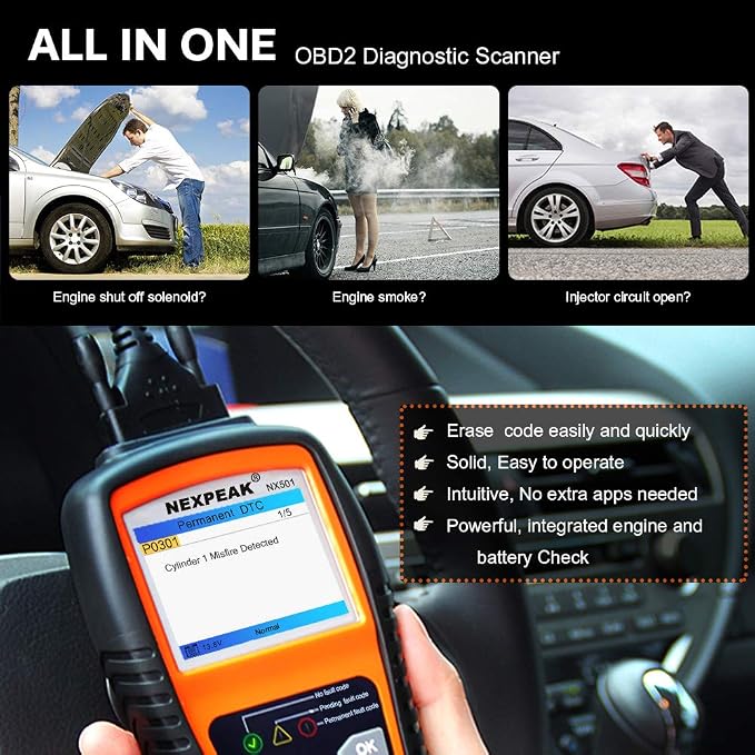 NEXPEAK OBD2 Scanner, NX501 Enhanced OBD II Auto Code Reader, Car Diagnostic Scan Tool Vehicle Check Engine Light Analyzer for All OBDII Vehicles After 1996 Colorful
