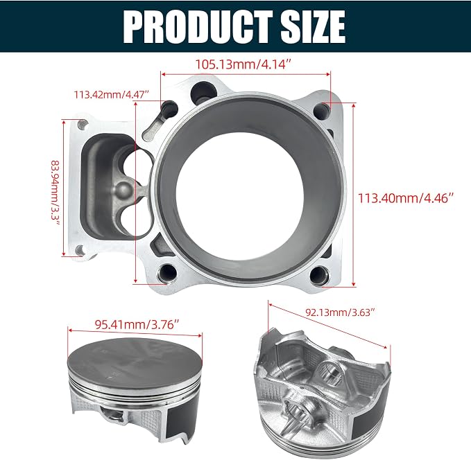 96mm Bore Cylinder Piston Gasket Top End Rebuild Kit Compatible with 2020-2024 Honda TRX520 TRX 520 Foreman 13101-HR6-B00 12315-HR0-F01 12100-HR6-B00