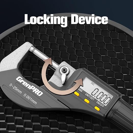 GRENPRO Digital Micrometer Measuring Tool, Professional Inch/Metric Precision Thickness Gauge, DIY and Household Use 0.00005"/0.001 mm Accuracy Micrometers ，Protective Case with Extra Battery