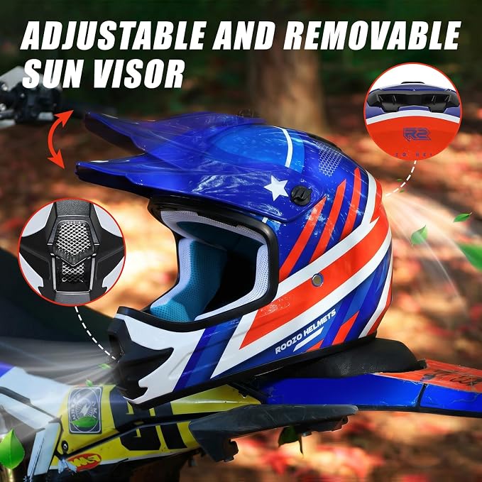 Youth Dirt Bike Helmet DOT Approved, Kids Motocross Full Face Helmet with Adjustable Goggles Riding Gloves & Storage Bag, Off-Road Sport Gear Set for Boys Girls ATV UTV