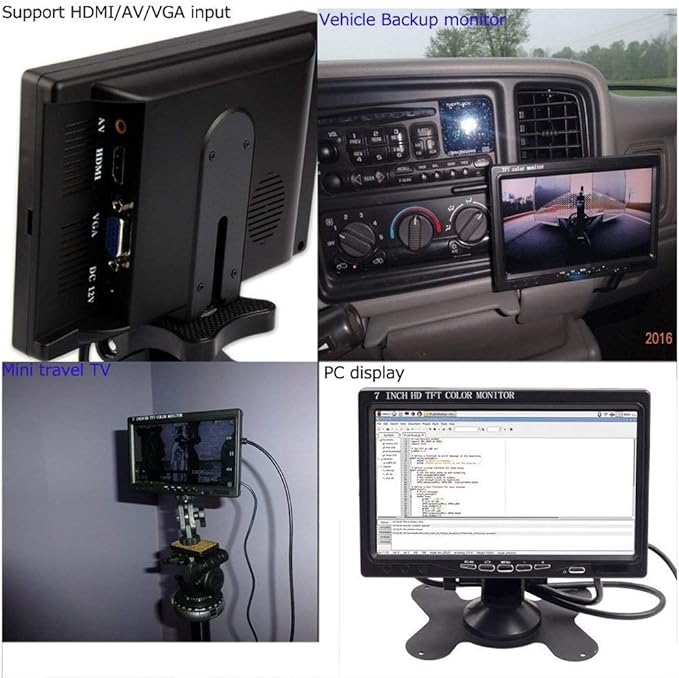 Padarsey 7 Inch Monitor HDMI - 1024x600 HD TFT LCD Screen Display AV VGA Input Built in Speaker for Raspberry Pi 3 Model B+ 3B CCTV Computer PC DVR Car