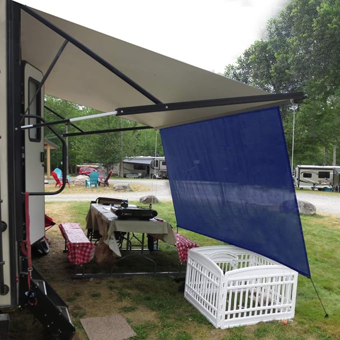 Leaveshade RV Awning Sunshade Screen Shade 7' X 19' 3'' (Fit for 20' Awning)- Navy Blue Mesh Sun Shade Block Patio Front Glare Motorhome Camper Trailer Awning Sunscreen UV Blocker - 3 Year Warranty