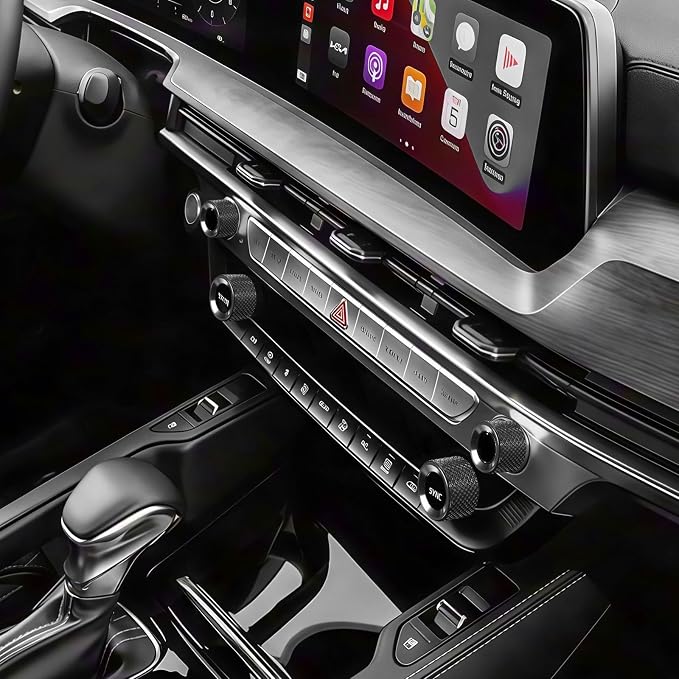 5PCS Aluminum Car Drive Mode Gear Shift Switch Cover,Radio Audio Volume Adjustment Knob Cover,AC Switch Button Knob Cover Compatible with Kia Telluride 2020-2025 Accessories (Black)