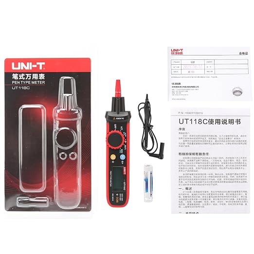 UNI-T Mini Pen Multimeter, AC DC 600V Pen-Type Meter True RMS Small Multimeter Professional Non-Contact Voltage Resistance Capacitance Tester 6000 Counts, UT118C