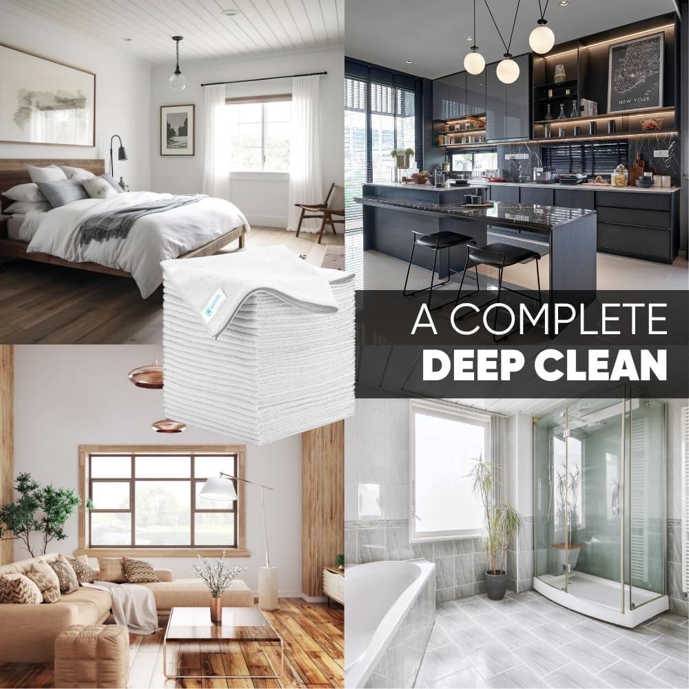 All Purpose Microfiber Towels - 50 Pack - Reusable Wash Cloths, Dust, Kitchen, Car, Shop Rags for Cleaning (White)