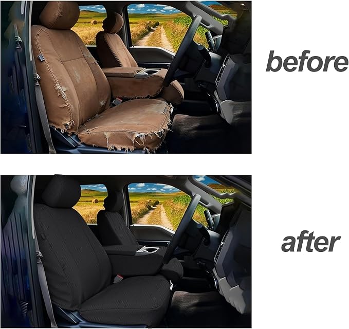 ESMING Front 40/20/40 Oxford Fabric Seat Covers for Ford F150 XLT/Lariat 2014 for Ford F250 F350 F450 F550 XLT Lariat 2015-2021 Front 40/20/40 Split Bench with Center Console-Black