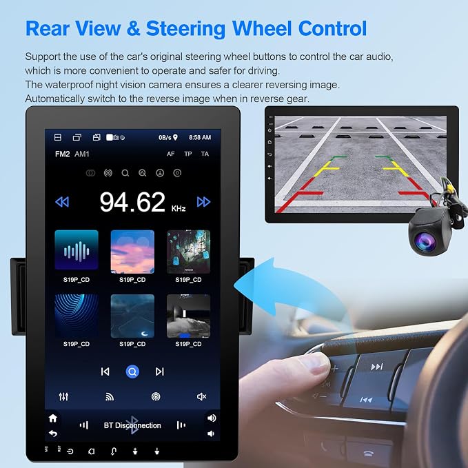 Haudio 10.1" Single DIN Car Stereo with Wireless Apple CarPlay & Android Auto, Android 13 Floating Touchscreen, Split Screen, Bluetooth, WiFi, Mirror Link, AHD Camera, 2GB+32GB