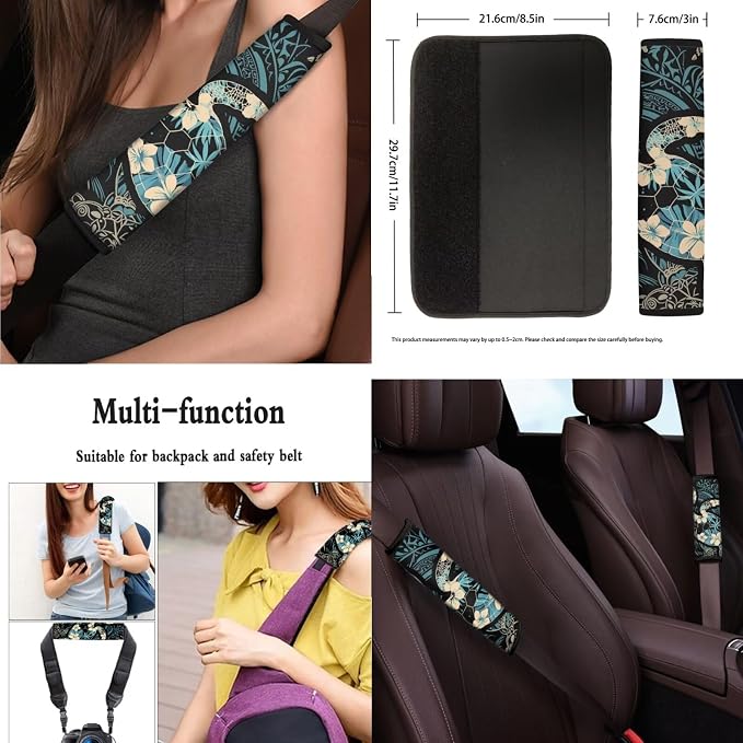 Sea Turtle Retro Print 13 PCS Car Seat Covers Full Set Hawaii Hibiscus Floral Turtles Car Front Back Seat Cover Steering Wheel Cover Fit Auto SUV Trucks