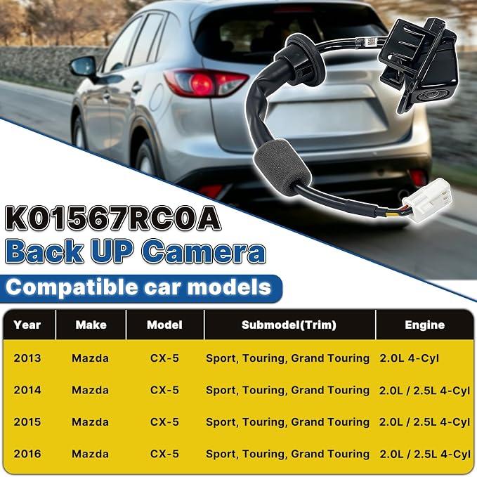 K015-67-RC0A Rear View Back Up Camera Compatible with Mazda CX-5 2013-2016 | Backup Camera with Park Assist Reverse Replace# K015-67-RC0 K01567RC0 KD33-67-RC0 KD3367RC0A KD3367RC0B KD3367RC0C