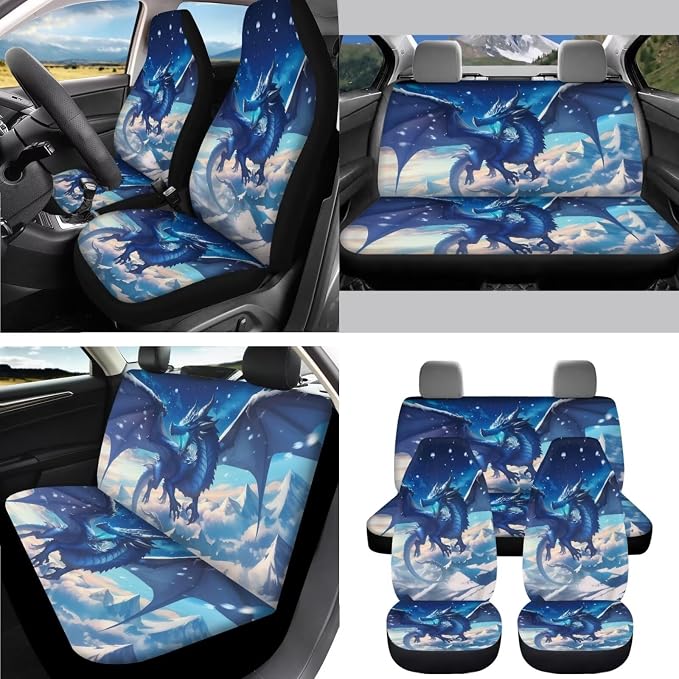 AFPANQZ Dragon Print Car Seat Covers Full Set of 11 Pcs with Steering Wheel Cover Gear Shift Knob Cover+Auto Handbrake Cover+Seat Belt Strap Pads+Car Coaster