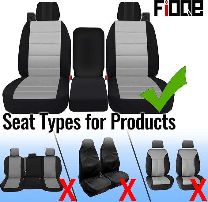 Front Durable Fabric Seat Covers for Ford F150 XL XLT Standard Cab 2004 2005 2006 2007 2008, Front 40/20/40 Split Bench with Integrated Seatbelts & Solid Armrest-Gray